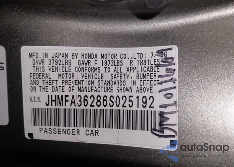 2006 Honda Civic Hybrid из США, поврежденный, VIN JHMFA36286S025192